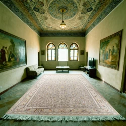 فرش ماشینی ۱۲۰۰ شانه تراکم ۳۶۰۰ گل برجسته طرح سروناز نقره ای - بازارفرش - {category}