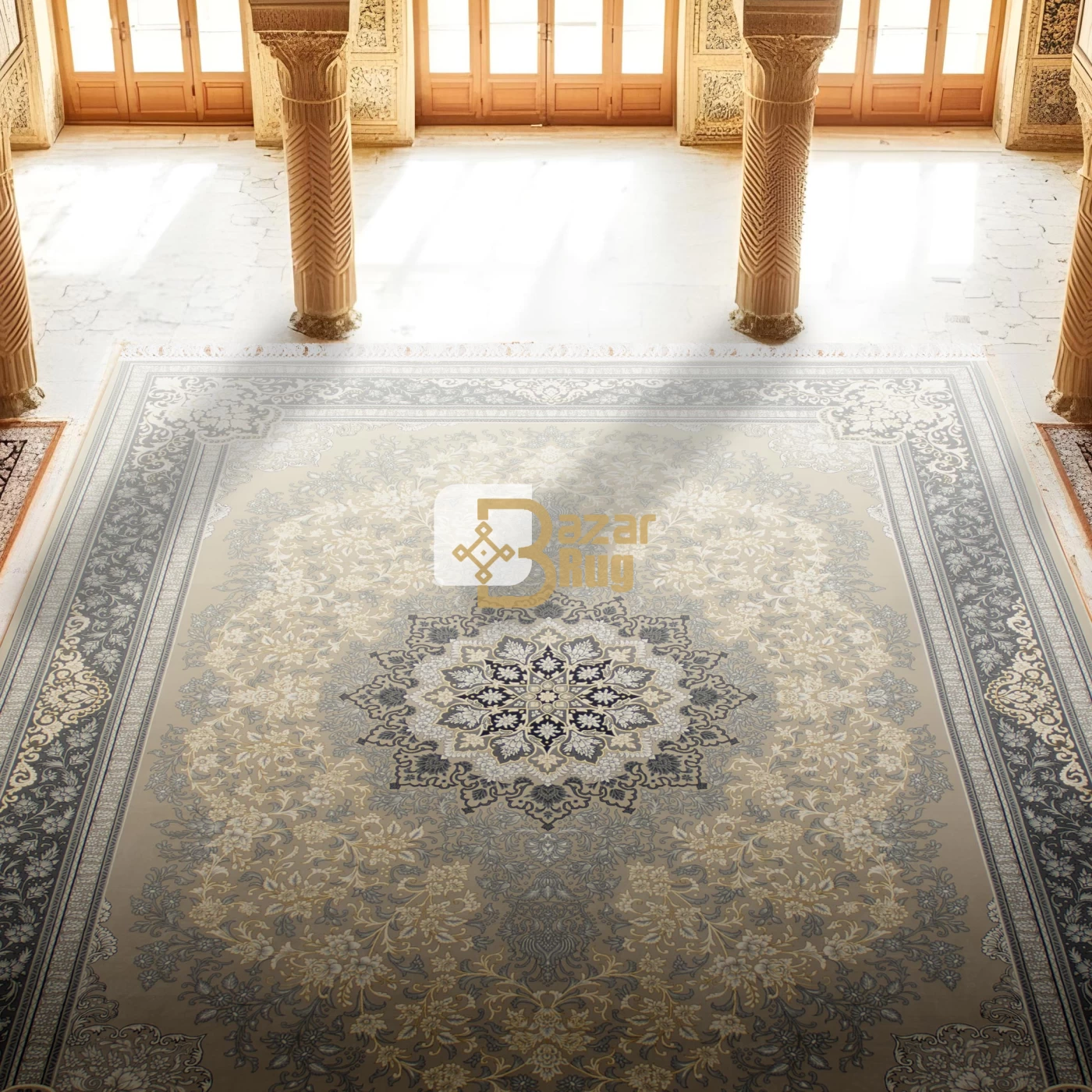 فرش ماشینی 700 شانه تراکم 2550 طرح تندیس ترمه ای