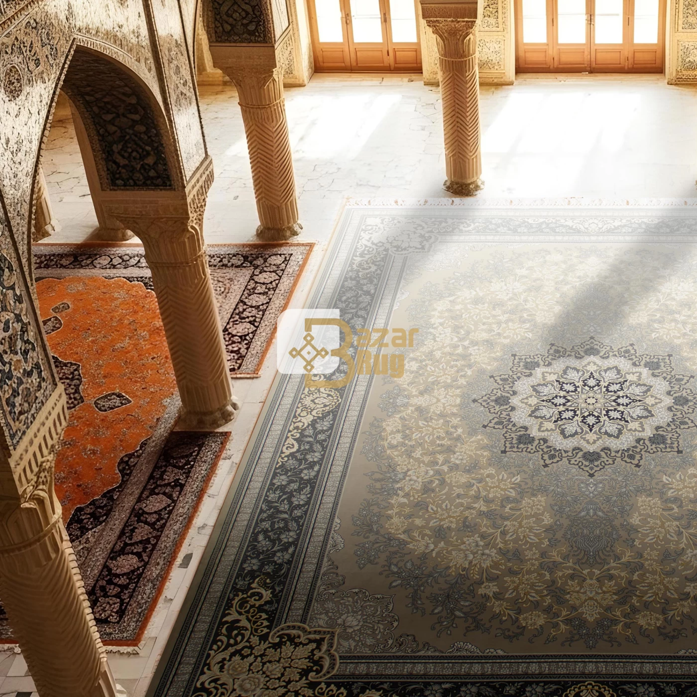 فرش ماشینی 700 شانه تراکم 2550 طرح تندیس ترمه ای